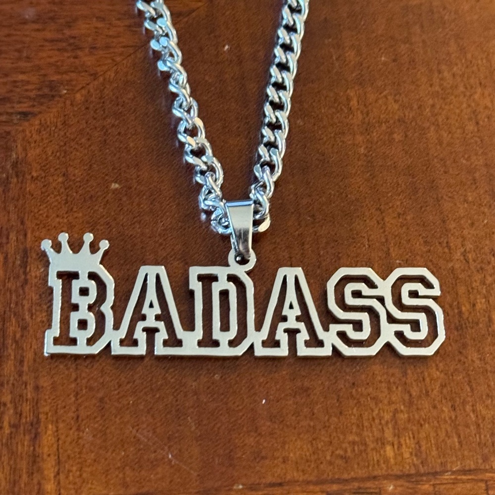 Badass Hip-Hop, Bling, Pendant Badass Stainless Steel Silver tone Laser Necklace